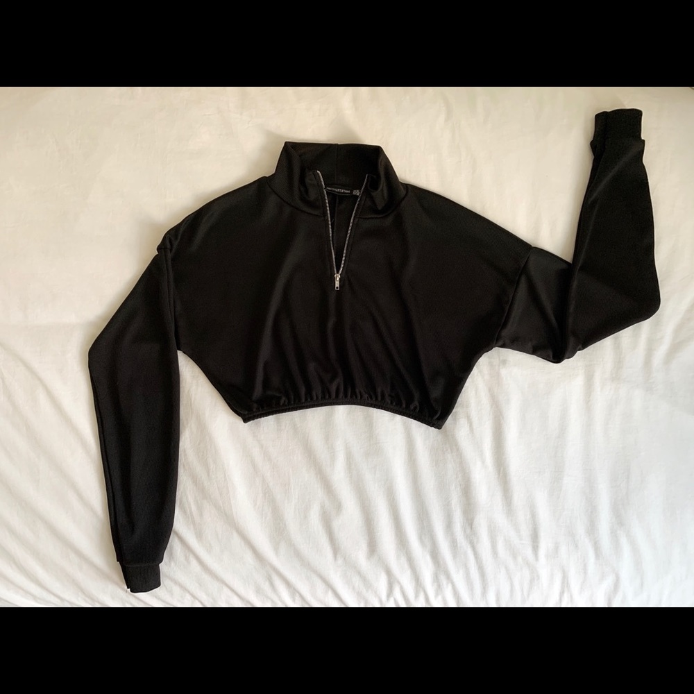 Pretty Little Thing Rib Zip Front Long Sleeve Top
